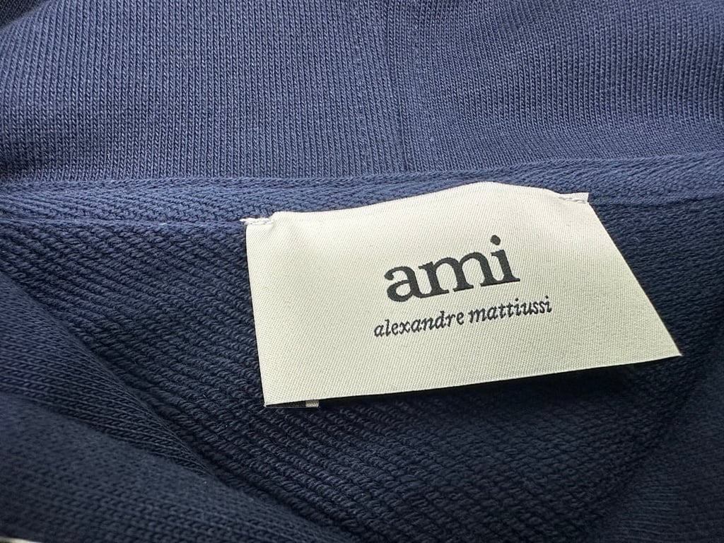 Ami Paris Ami de Coeur White Badge Hoodie Navy - 15