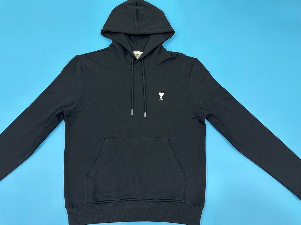 Ami Paris Ami de Coeur White Badge Hoodie Navy - 20