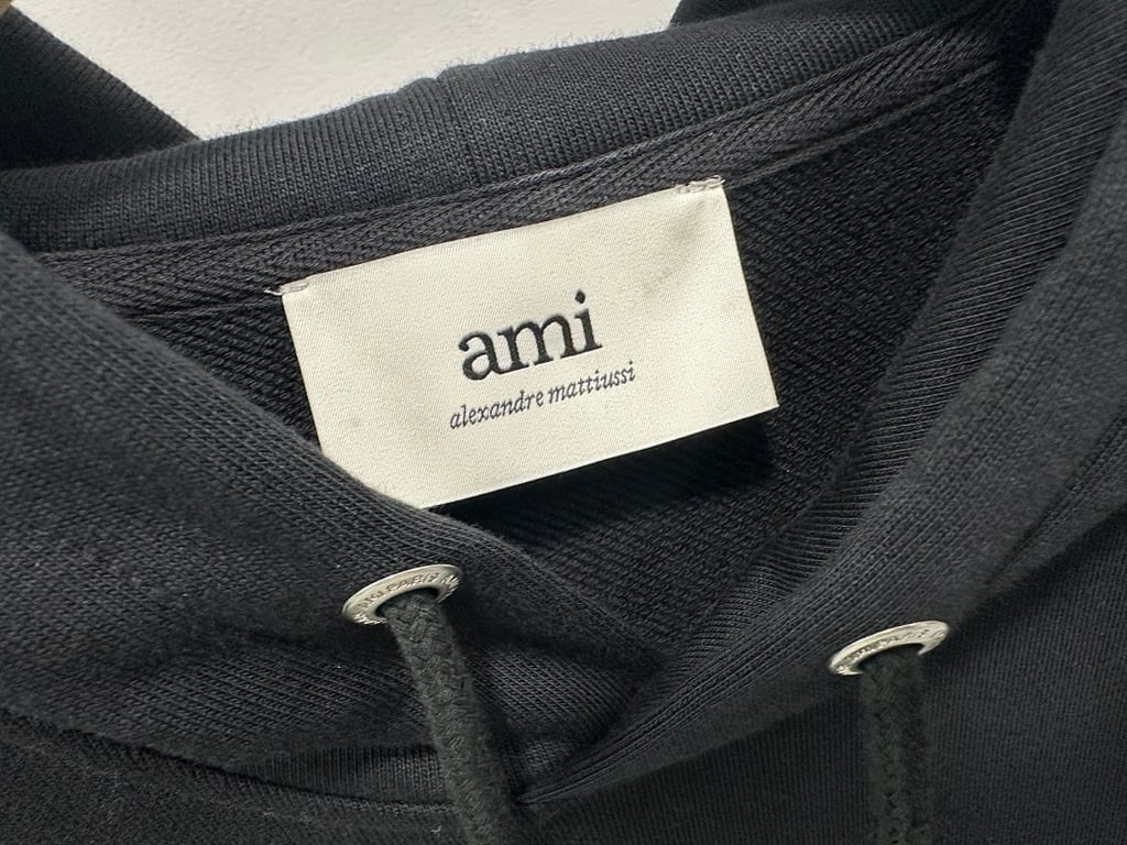 Ami Paris Ami de Coeur White Badge Hoodie Navy - 25