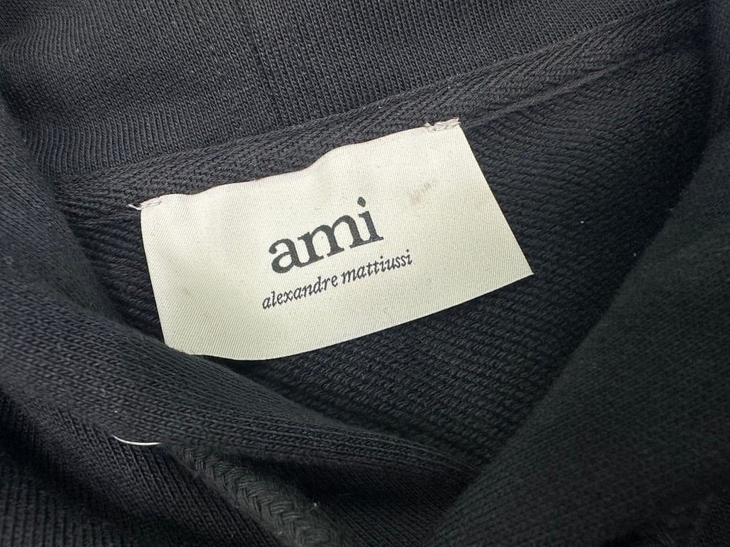 Ami Paris Ami de Coeur White Badge Hoodie Navy - 27