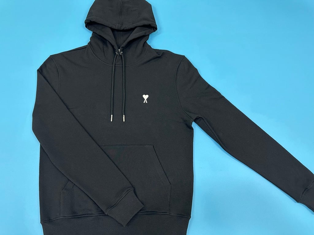 Ami Paris Ami de Coeur White Badge Hoodie Navy - 29