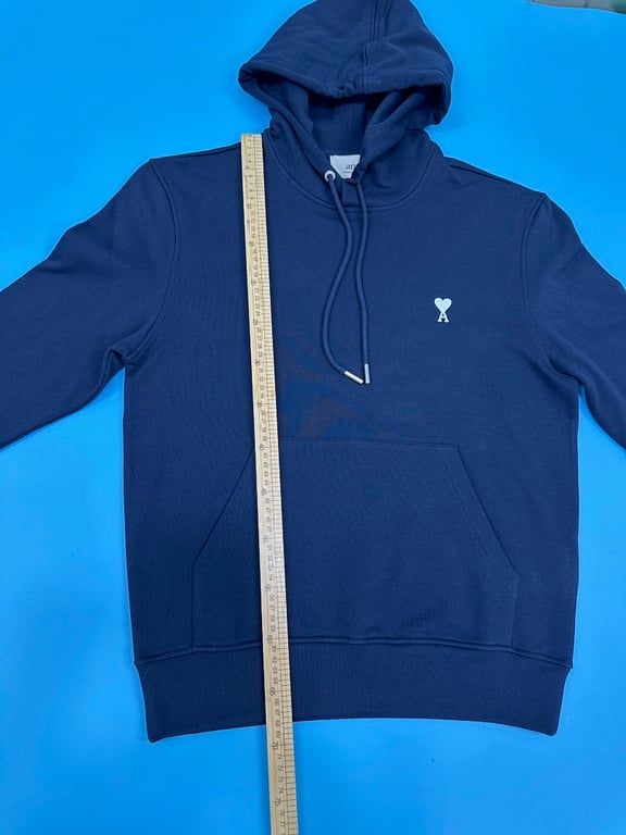 Ami Paris Ami de Coeur White Badge Hoodie Navy - 5