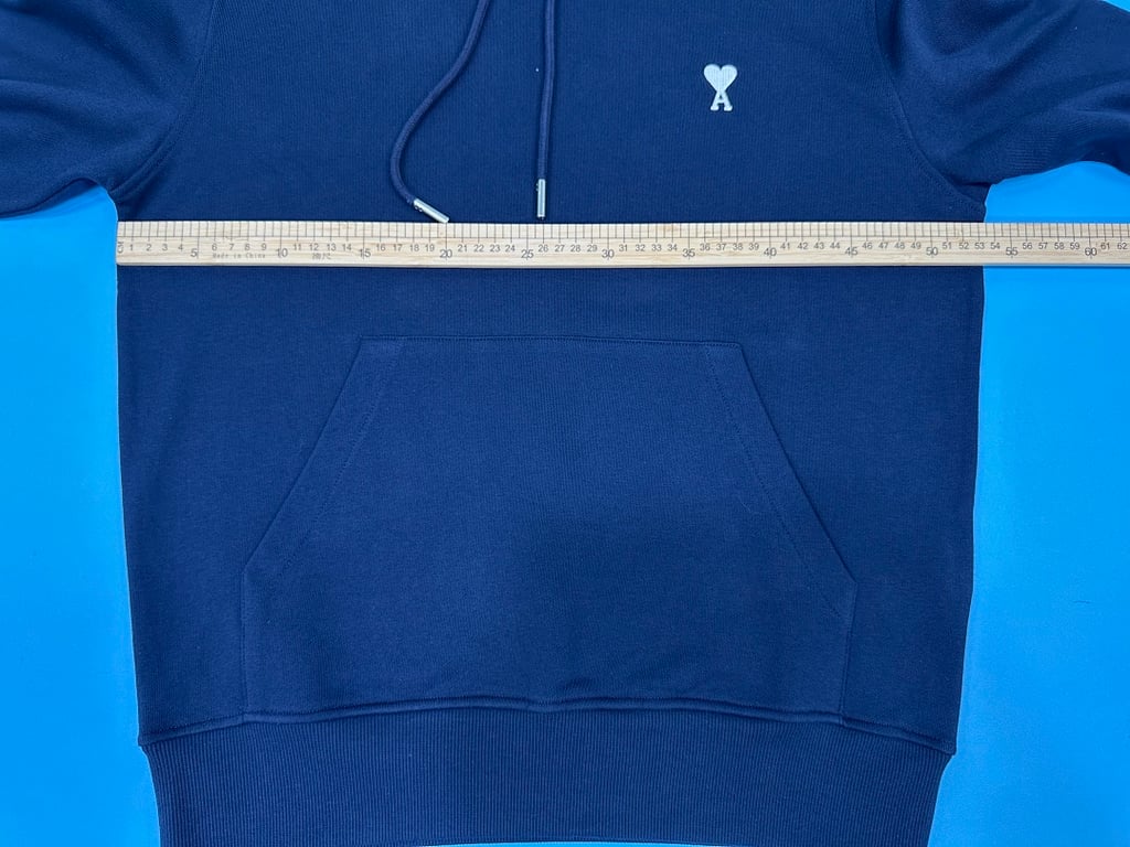Ami Paris Ami de Coeur White Badge Hoodie Navy - 7