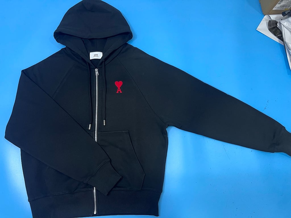 Ami Paris Ami de Coeur Zip-Up Hoodie Black - 17