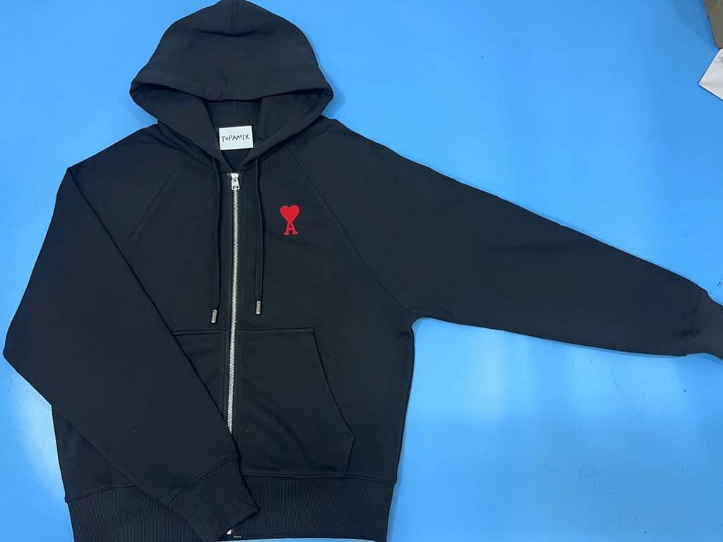 Ami Paris Ami de Coeur Zip-Up Hoodie Black - 6