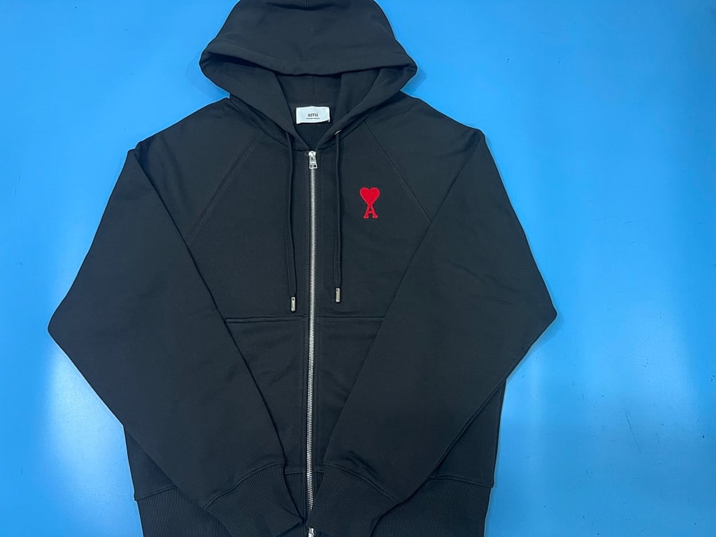 Ami Paris Ami de Coeur Zip-Up Hoodie Black - 8