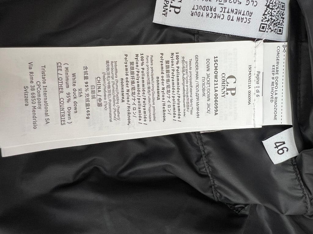 C.P. Company Quilted Ripstop Hooded Down Jacket Black - 36