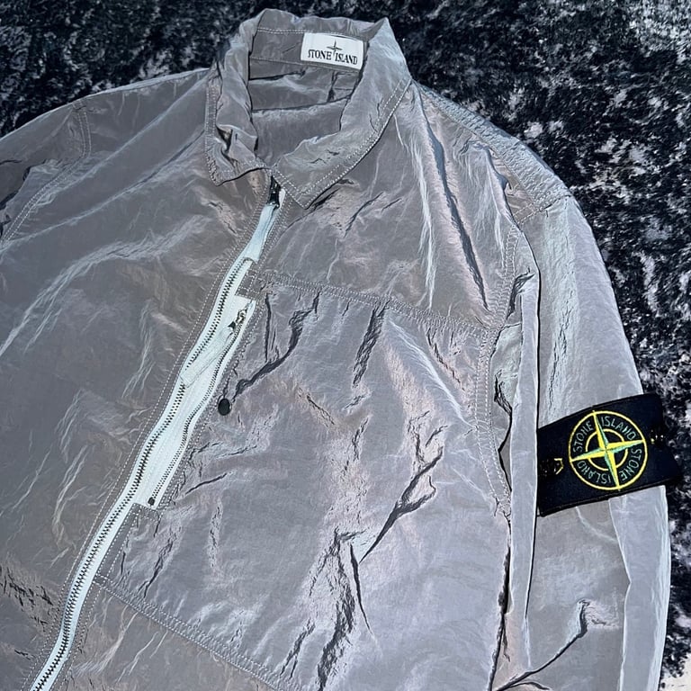 Stone Island 25SS Metallic Nylon Overshirt Silver - 8