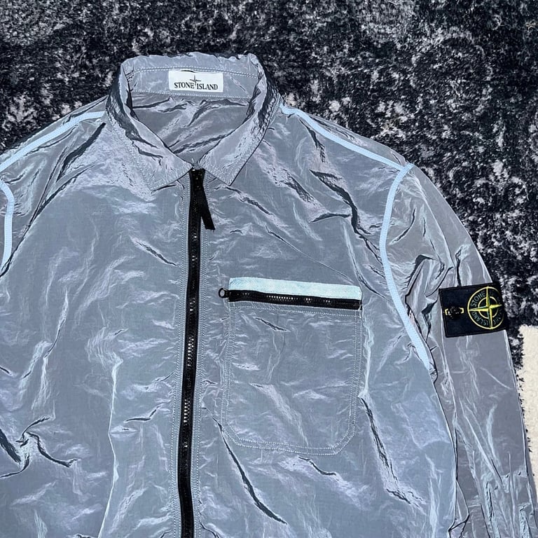 Stone Island 24SS Metallic Nylon Overshirt Ice Blue - 14