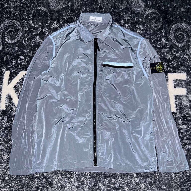 Stone Island 24SS Metallic Nylon Overshirt Ice Blue - 15