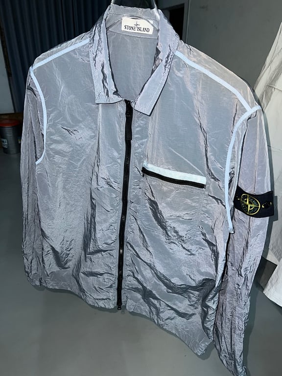 Stone Island 24SS Metallic Nylon Overshirt Ice Blue - 5