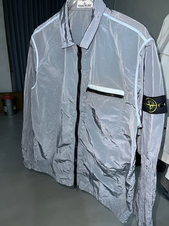 Stone Island 24SS Metallic Nylon Overshirt Ice Blue - 6