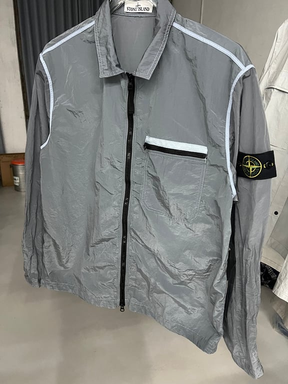 Stone Island 24SS Metallic Nylon Overshirt Ice Blue - 7