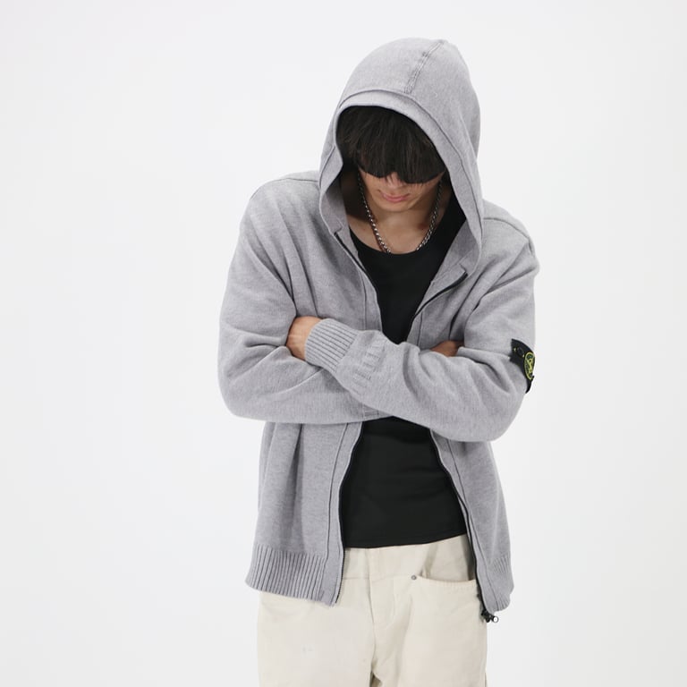 Stone Island Knitted Zip Hoodie Grey - 3