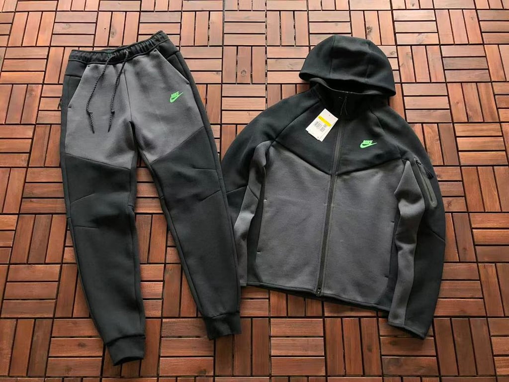 Nike Tech Fleece Tracksuit Black Grey Neon Green - 4