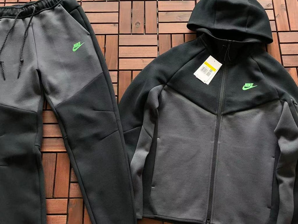 Nike Tech Fleece Tracksuit Black Grey Neon Green - 5