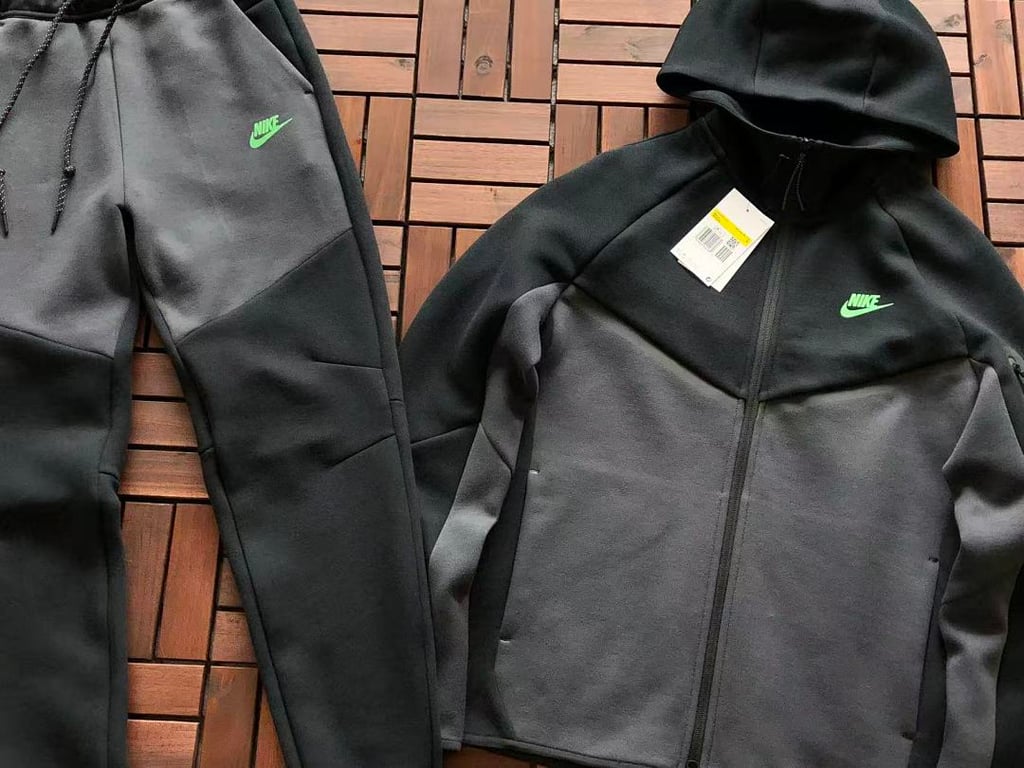 Nike Tech Fleece Tracksuit Black Grey Neon Green - 6