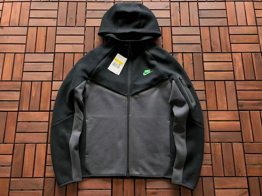 Nike Tech Fleece Tracksuit Black Grey Neon Green - 7