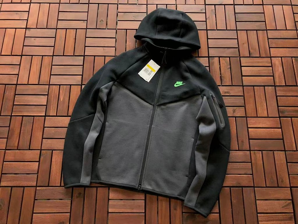 Nike Tech Fleece Tracksuit Black Grey Neon Green - 8