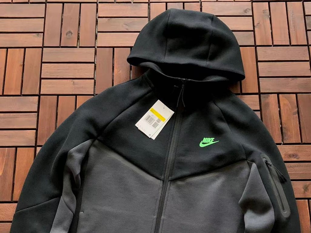 Nike Tech Fleece Tracksuit Black Grey Neon Green - 9