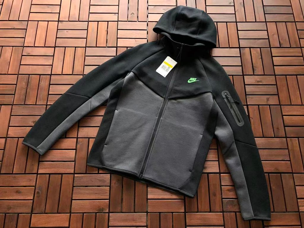 Nike Tech Fleece Tracksuit Black Grey Neon Green - 10
