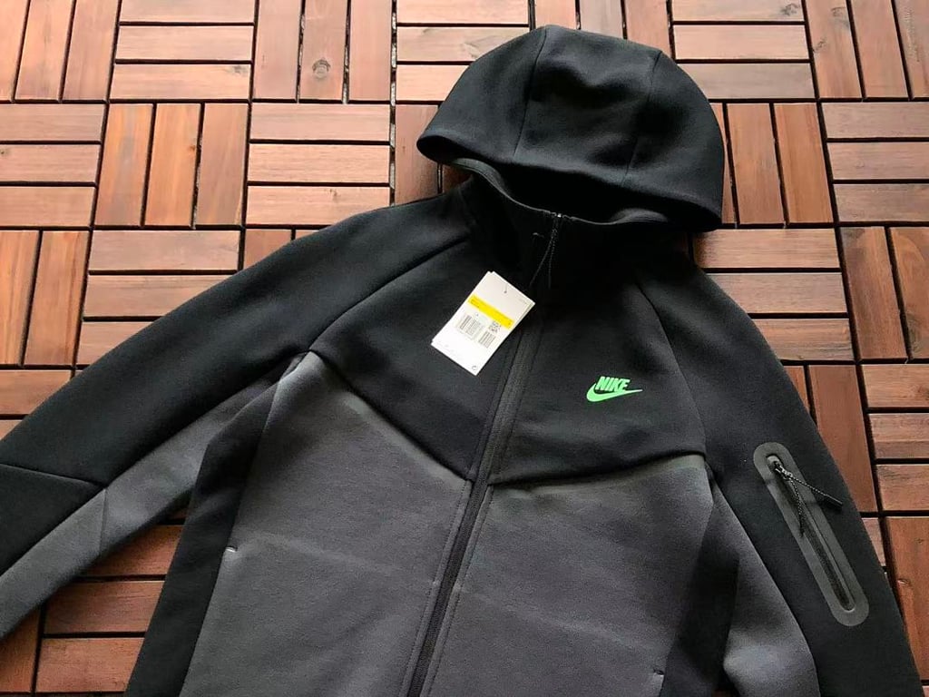Nike Tech Fleece Tracksuit Black Grey Neon Green - 11