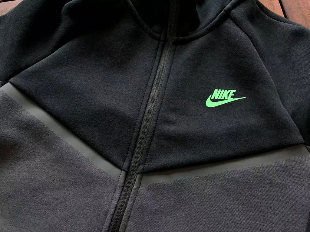 Nike Tech Fleece Tracksuit Black Grey Neon Green - 12