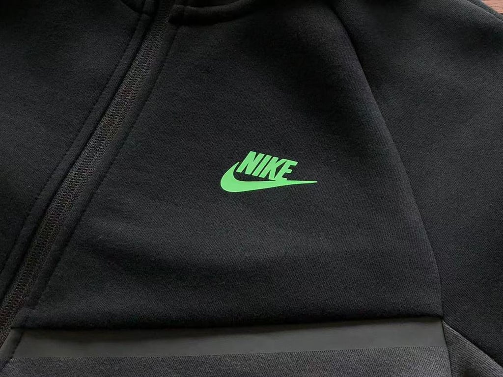 Nike Tech Fleece Tracksuit Black Grey Neon Green - 14