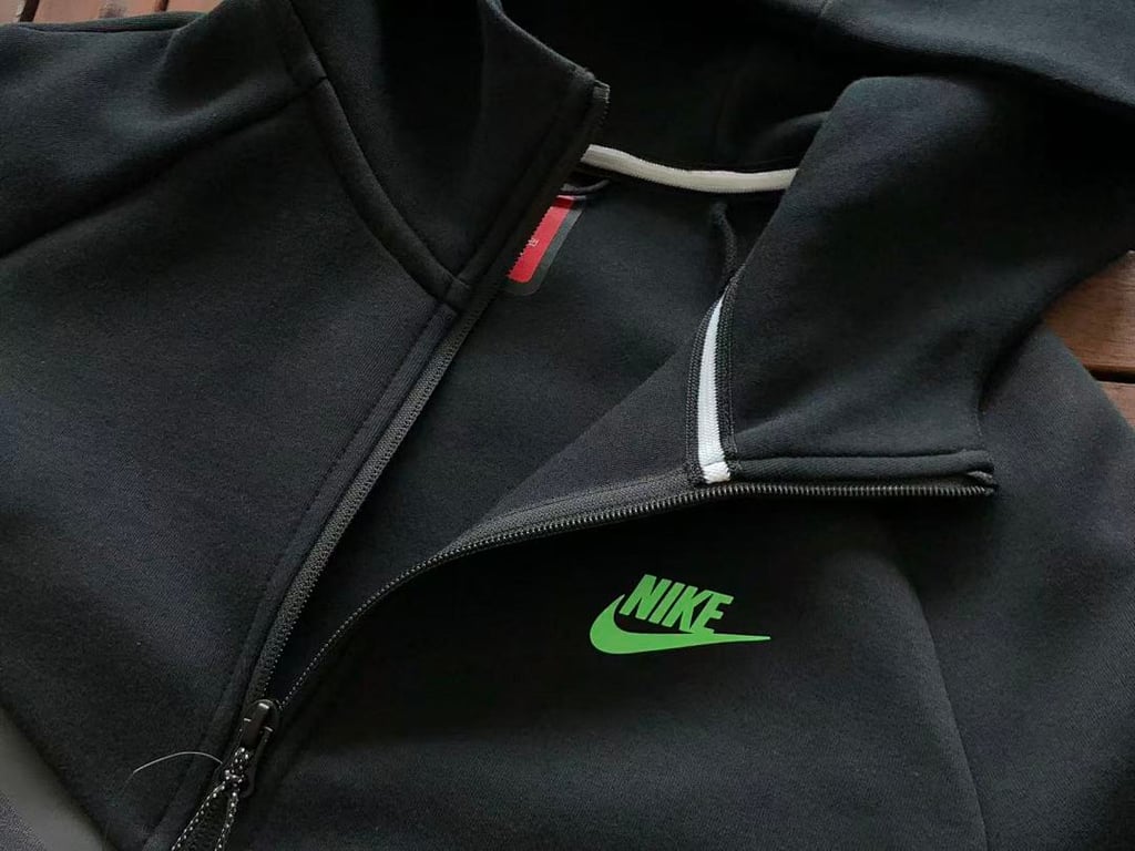 Nike Tech Fleece Tracksuit Black Grey Neon Green - 40