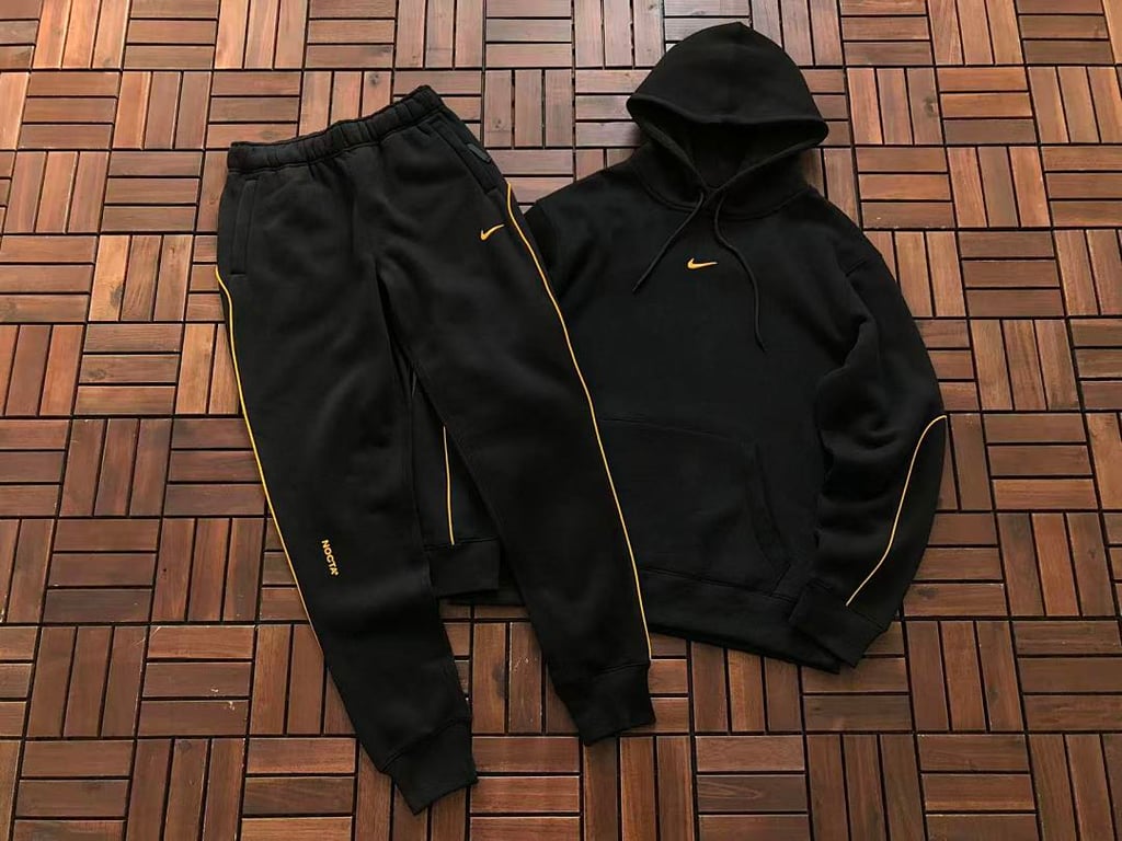 Nike Nocta Fleece Hoodie and Pants Set Black Yellow - 10