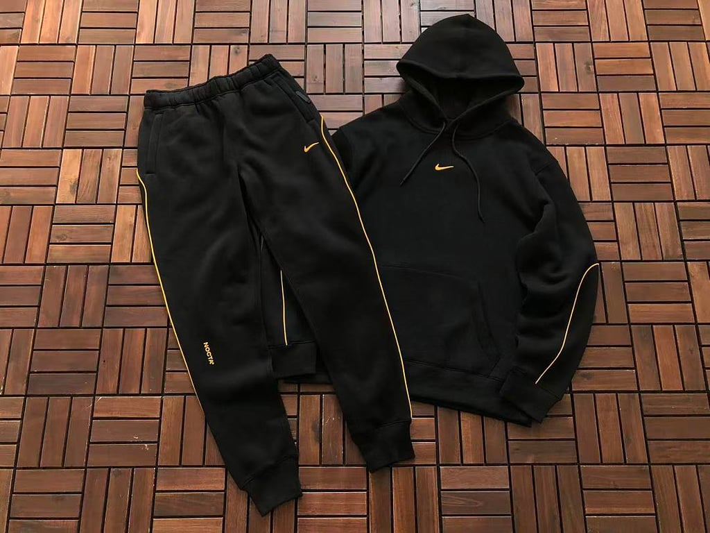 Nike Nocta Fleece Hoodie & Trousers Set Black Yellow - 10