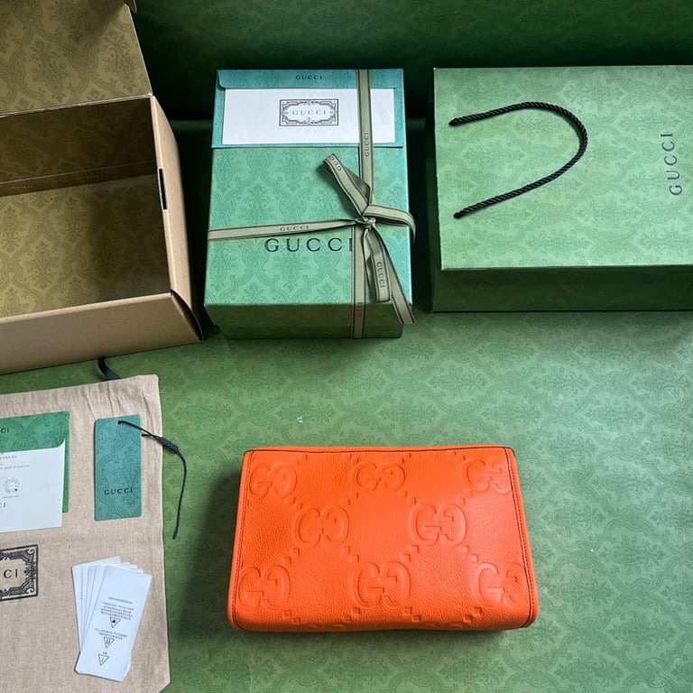 Gucci Jumbo GG Leather Clutch Orange - 2