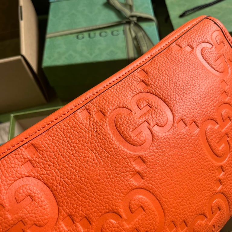 Gucci Jumbo GG Leather Clutch Orange - 6