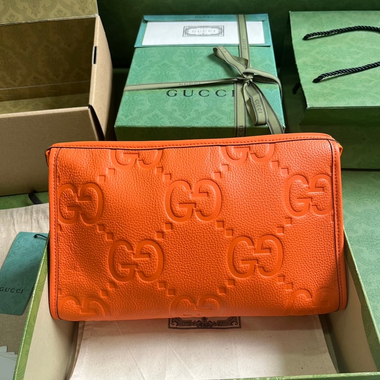 Gucci Jumbo GG Leather Clutch Orange - 9
