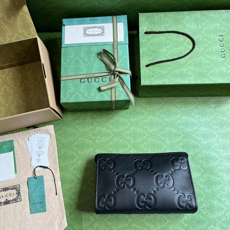 Gucci Jumbo GG Leather Clutch 739490 Black - 2