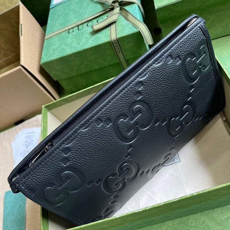 Gucci Jumbo GG Leather Clutch 739490 Black - 5