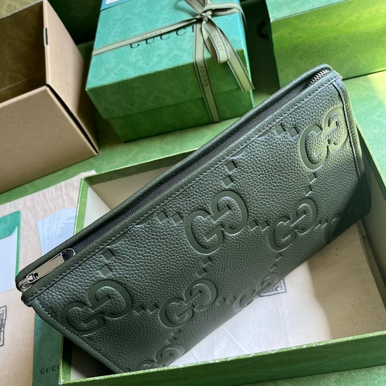 Gucci Jumbo GG Leather Clutch Green - 5