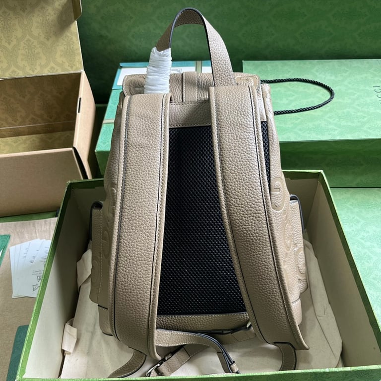 Gucci Jumbo GG Leather Backpack Taupe - 9