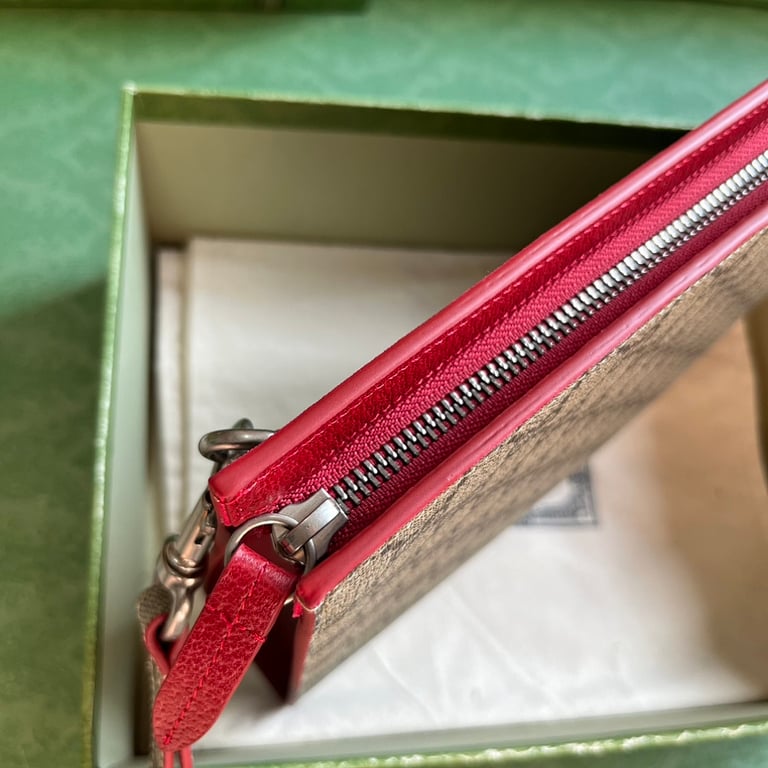Gucci GG Supreme Pouch Beige/Red - 5