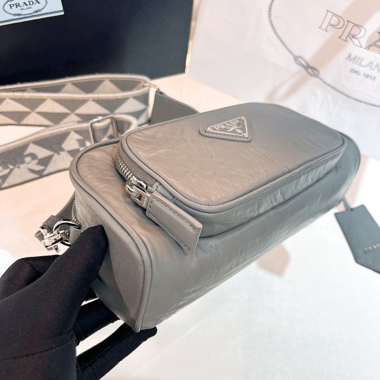 Prada 1BH198 Nappa Antique Shoulder Bag Grey - 4
