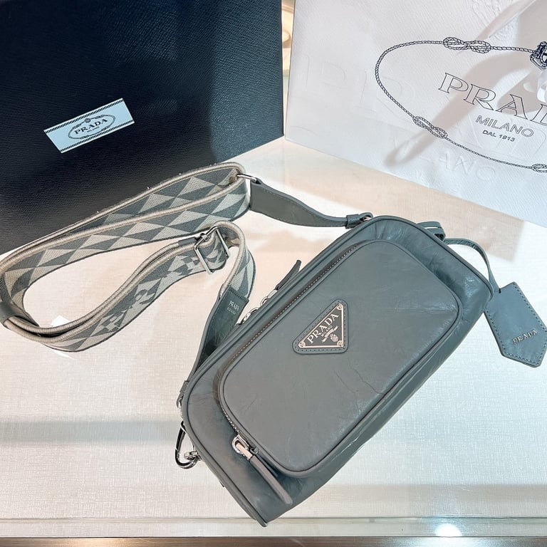Prada 1BH198 Nappa Antique Shoulder Bag Grey - 5