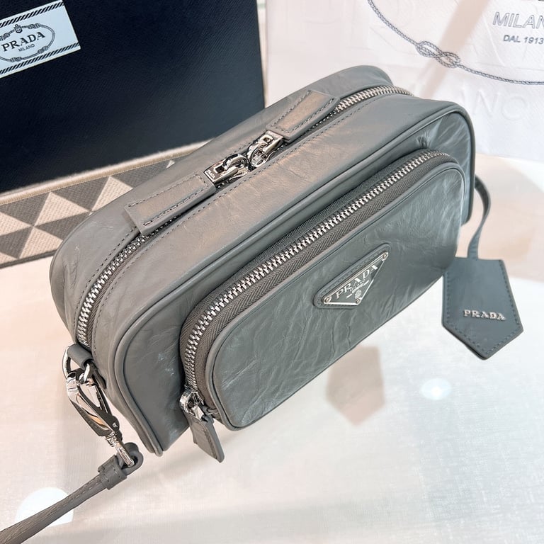 Prada 1BH198 Nappa Antique Shoulder Bag Grey - 6