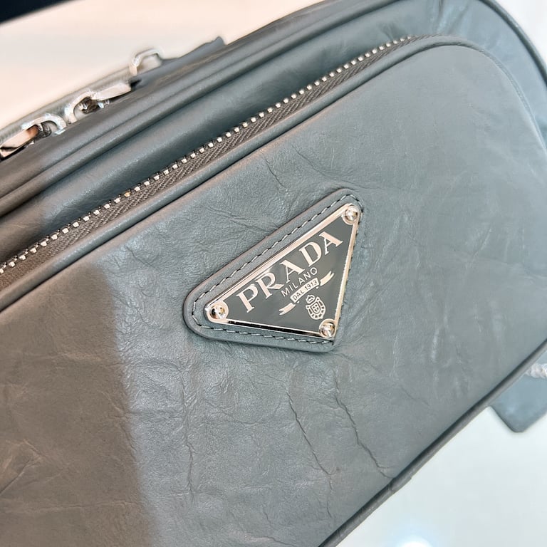Prada 1BH198 Nappa Antique Shoulder Bag Grey - 8