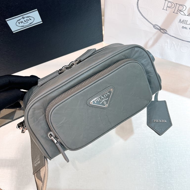 Prada 1BH198 Nappa Antique Shoulder Bag Grey - 9