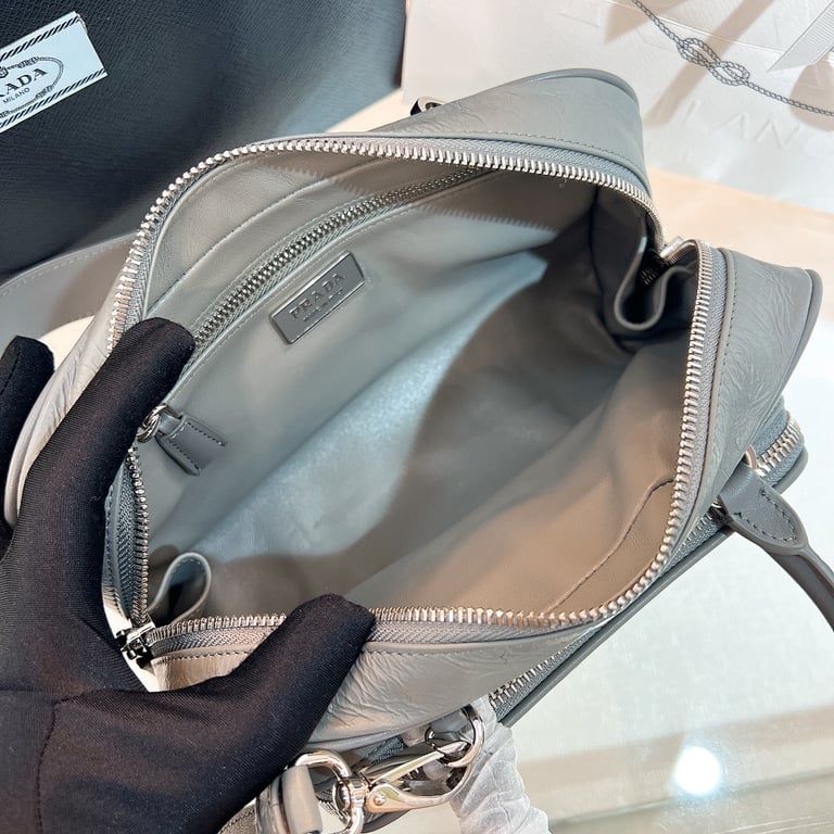 Prada 1BB099 Crinkled Leather Bag Grey - 3