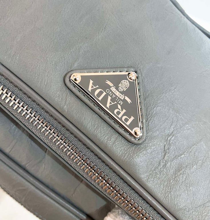 Prada 1BB099 Crinkled Leather Bag Grey - 5