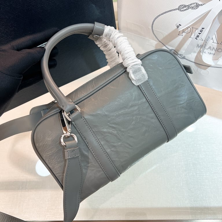 Prada 1BB099 Crinkled Leather Bag Grey - 7