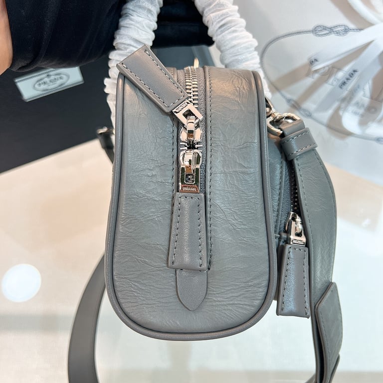 Prada 1BB099 Crinkled Leather Bag Grey - 8