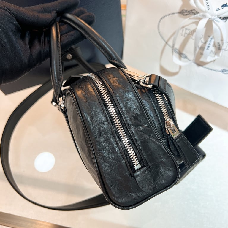 Prada 1BB099 Antique Nappa Leather Bag Black - 7