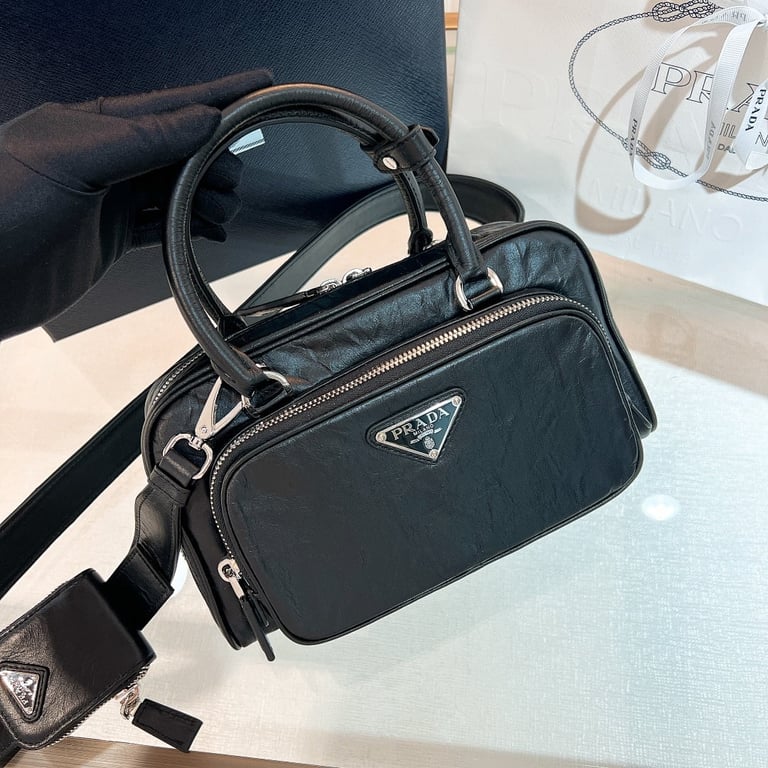 Prada 1BB099 Antique Nappa Leather Bag Black - 8
